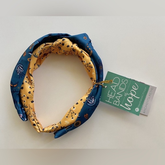 NWT, Headbands of Hope set of 2 Knotted Headbands Blue Yellow Floral Alltrue - Picture 1 of 3